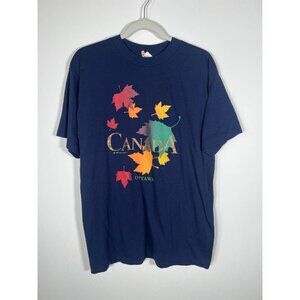 Vintage 90s Cityscape blue Ottawa Canada single stitch leaves colorful L tshirt
